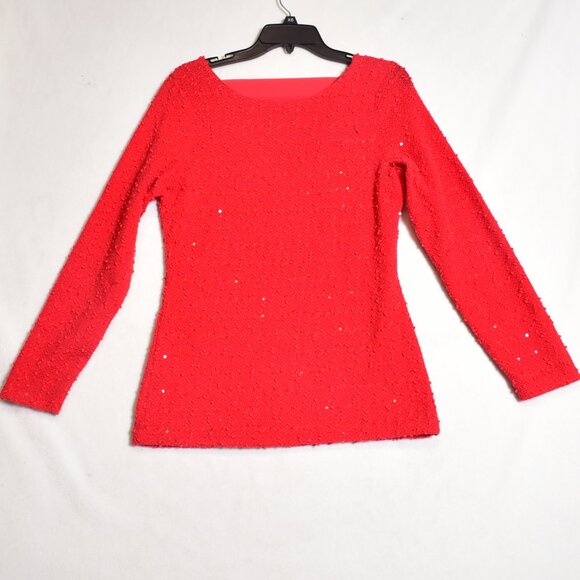 Jennifer Lopez JOL Red Sweater Top “SPARKLY DAYS” Sequins Size Medium - Picture 1 of 4